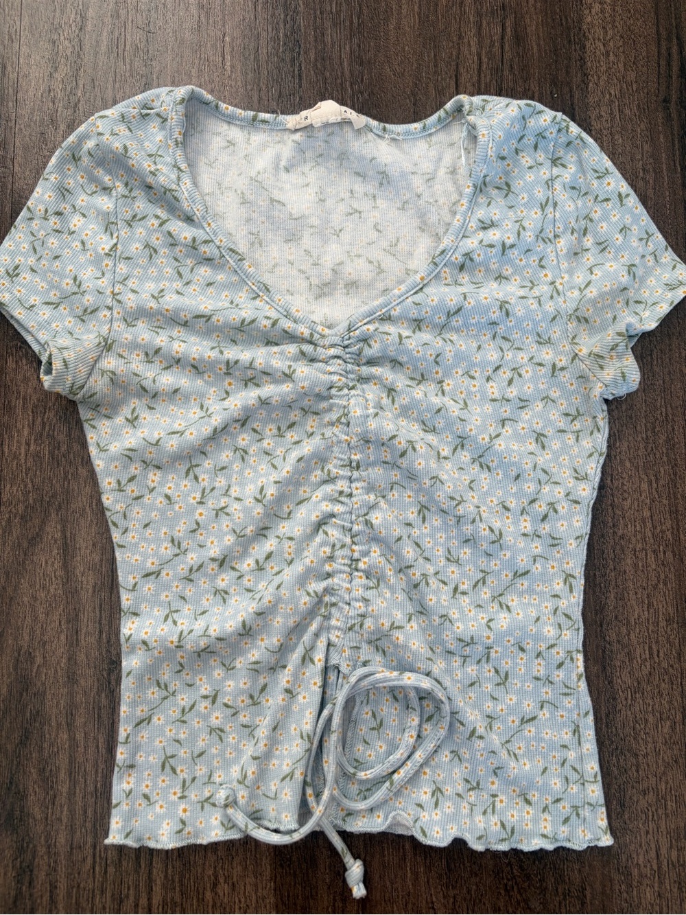 Aeropostale Light Blue Floral Ruched Crop Top
